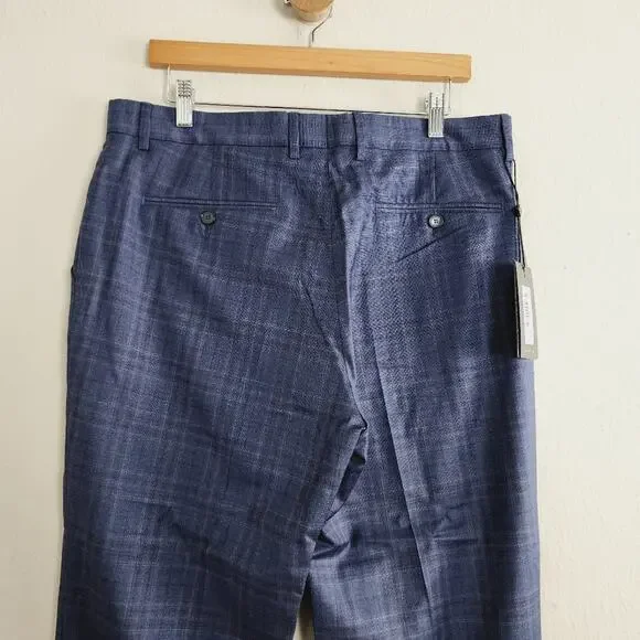 NWT Ted Baker Wharfet Debonair 100% Wool Check Suit Trousers Blue Modern Fit 34L